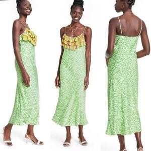 Rixo sleeveless green floral slip dress